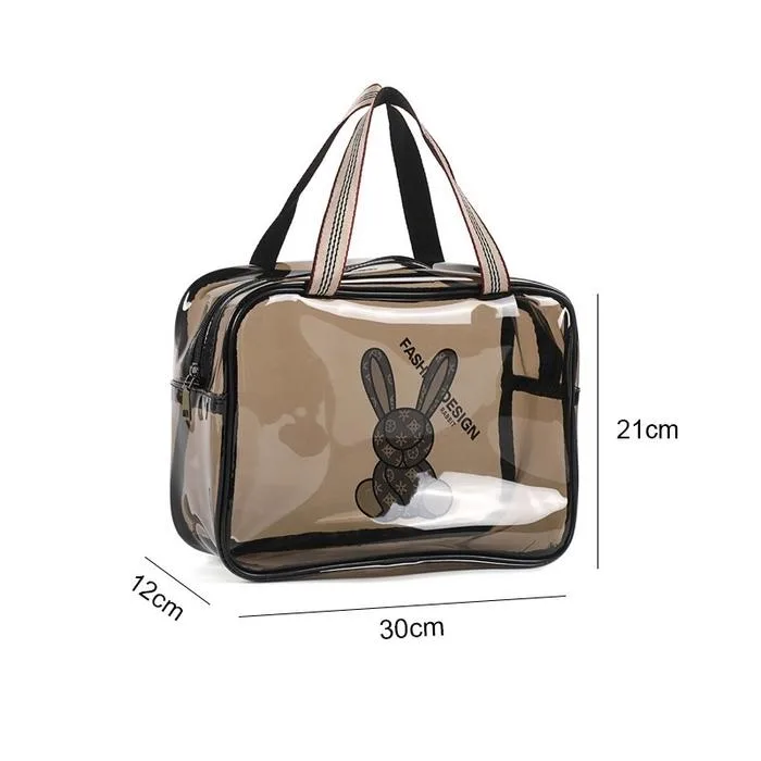 Side view of ajf pvc transparent cosmetic bag set, black