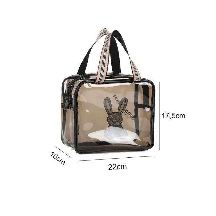 Comfortable casual ajf pvc transparent cosmetic bag set, black