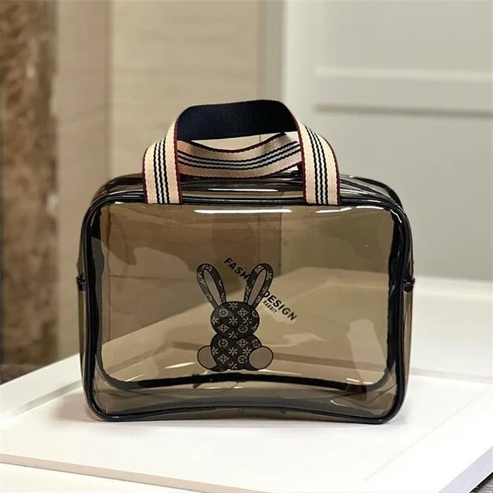 Close-up design of ajf pvc transparent cosmetic bag set, black