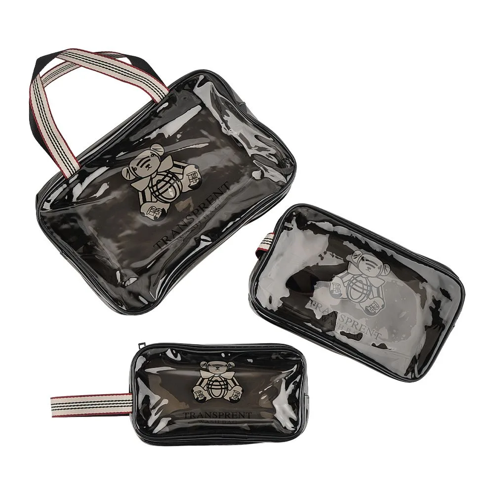 Premium everyday wear ajf pvc transparent cosmetic bag set, black