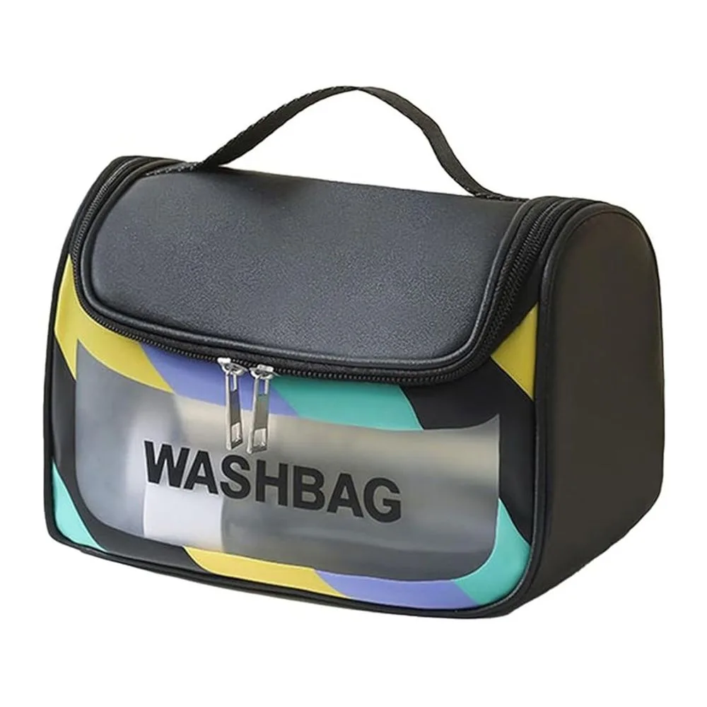 AJF PVC Checkerboard Waterproof Cosmetic Bag With Hook For Travel, Ah-05, Black