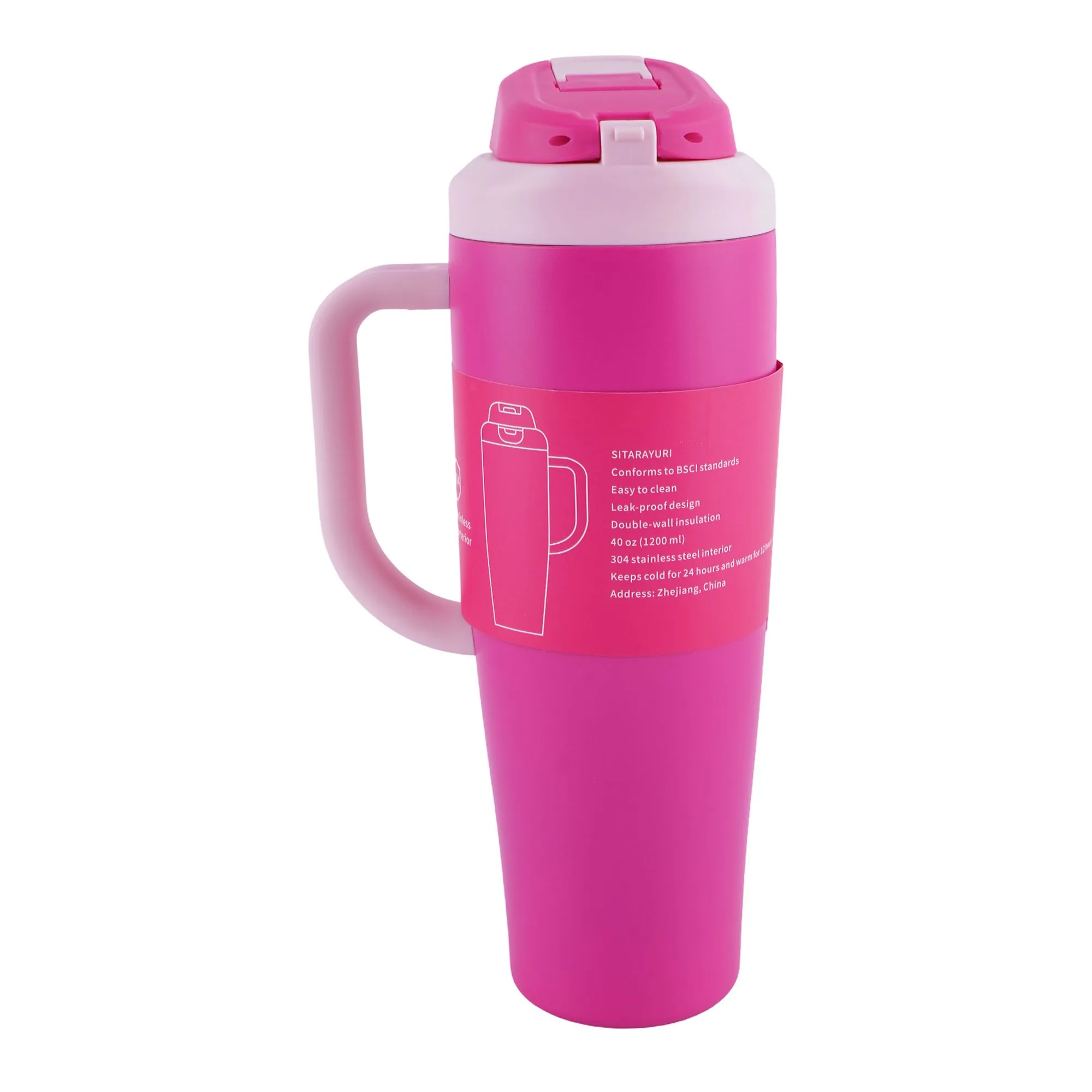 Side view of ajf sitarayuri stainless steel vacuum insulated tumbler, 1200ml, mature pink
