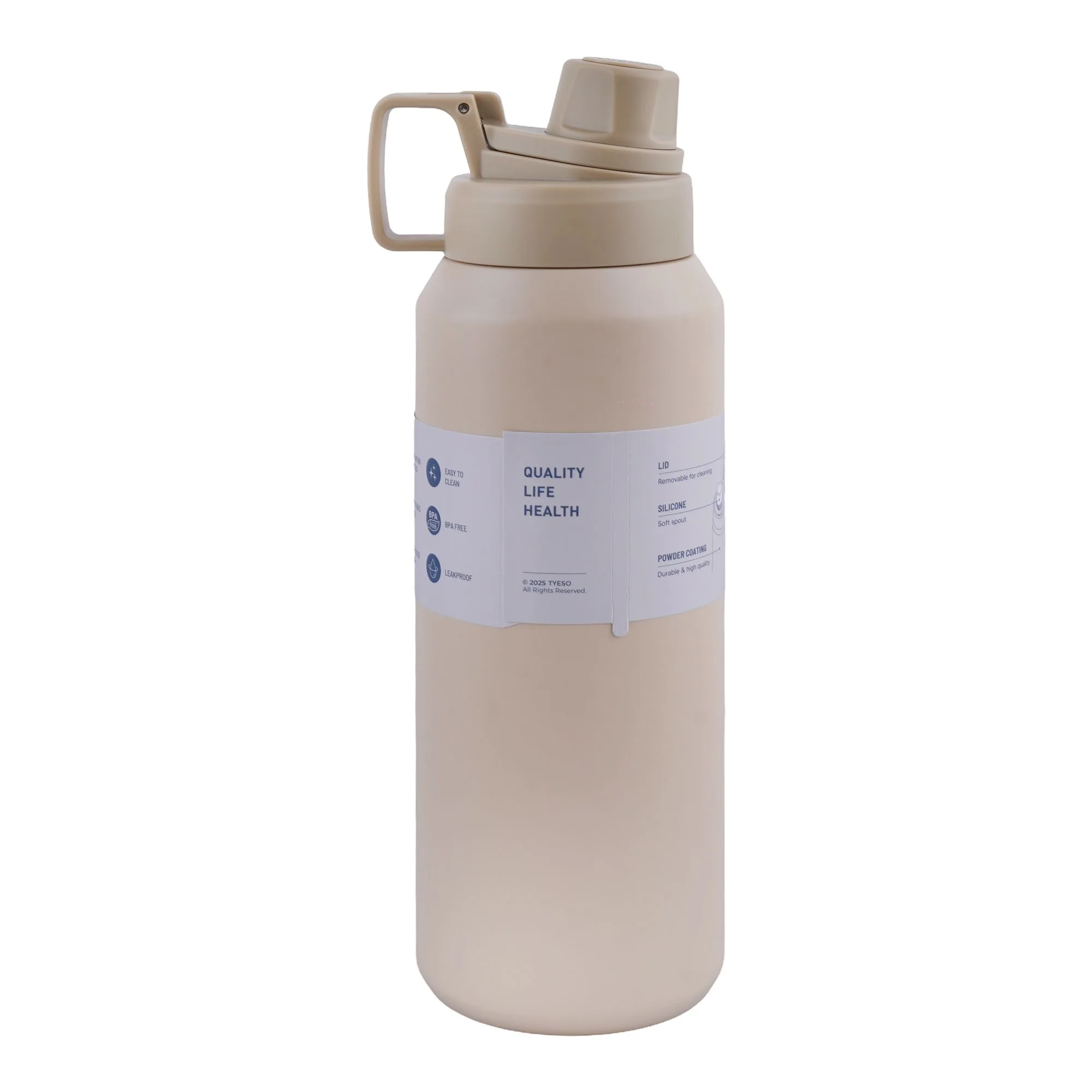 Side view of ajf tyeso vacuum insulated stainless steel tumbler, 1200ml, beige