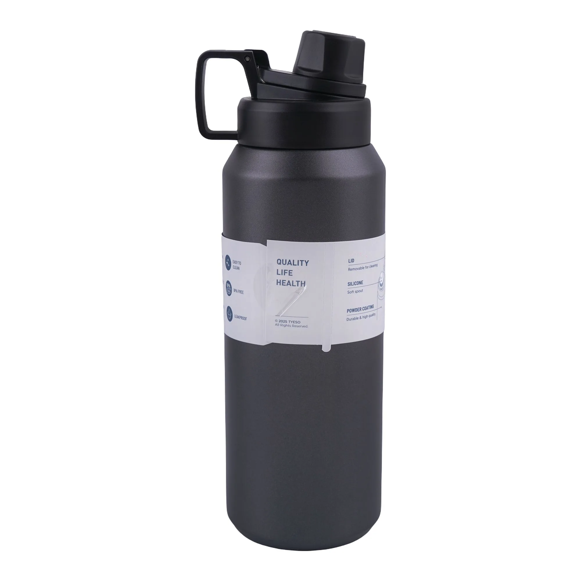Side view of ajf tyeso vacuum insulated stainless steel tumbler, 1200ml, charcoal