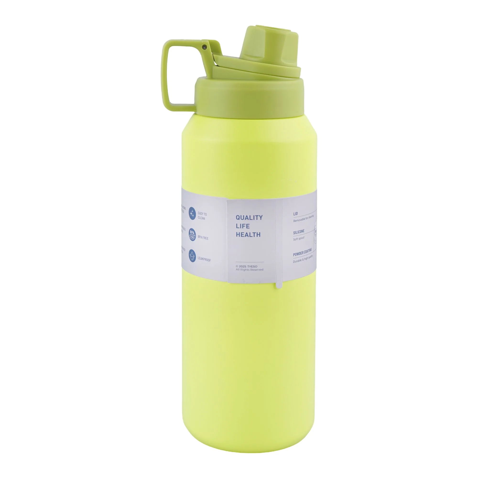 Side view of ajf tyeso vacuum insulated stainless steel tumbler, 1200ml, lime