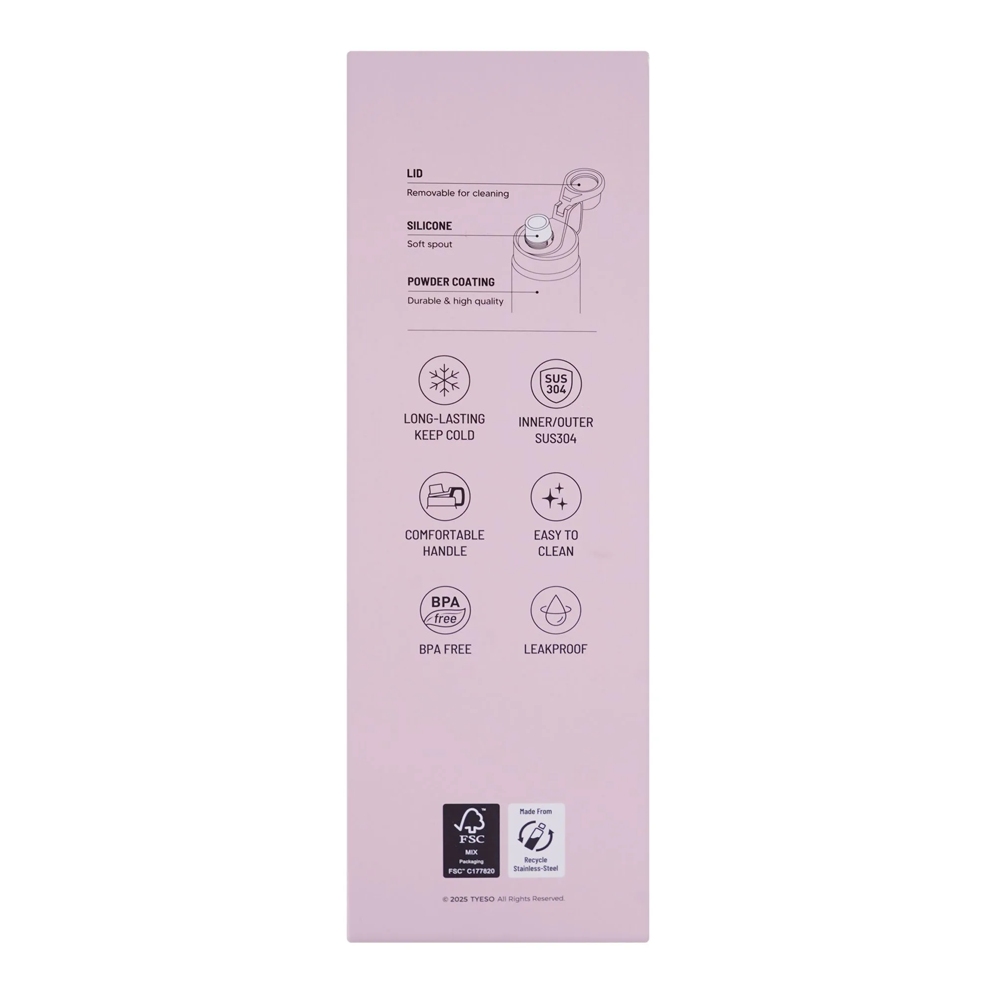 Close-up design of ajf tyeso vacuum insulated stainless steel tumbler, 1200ml, pink