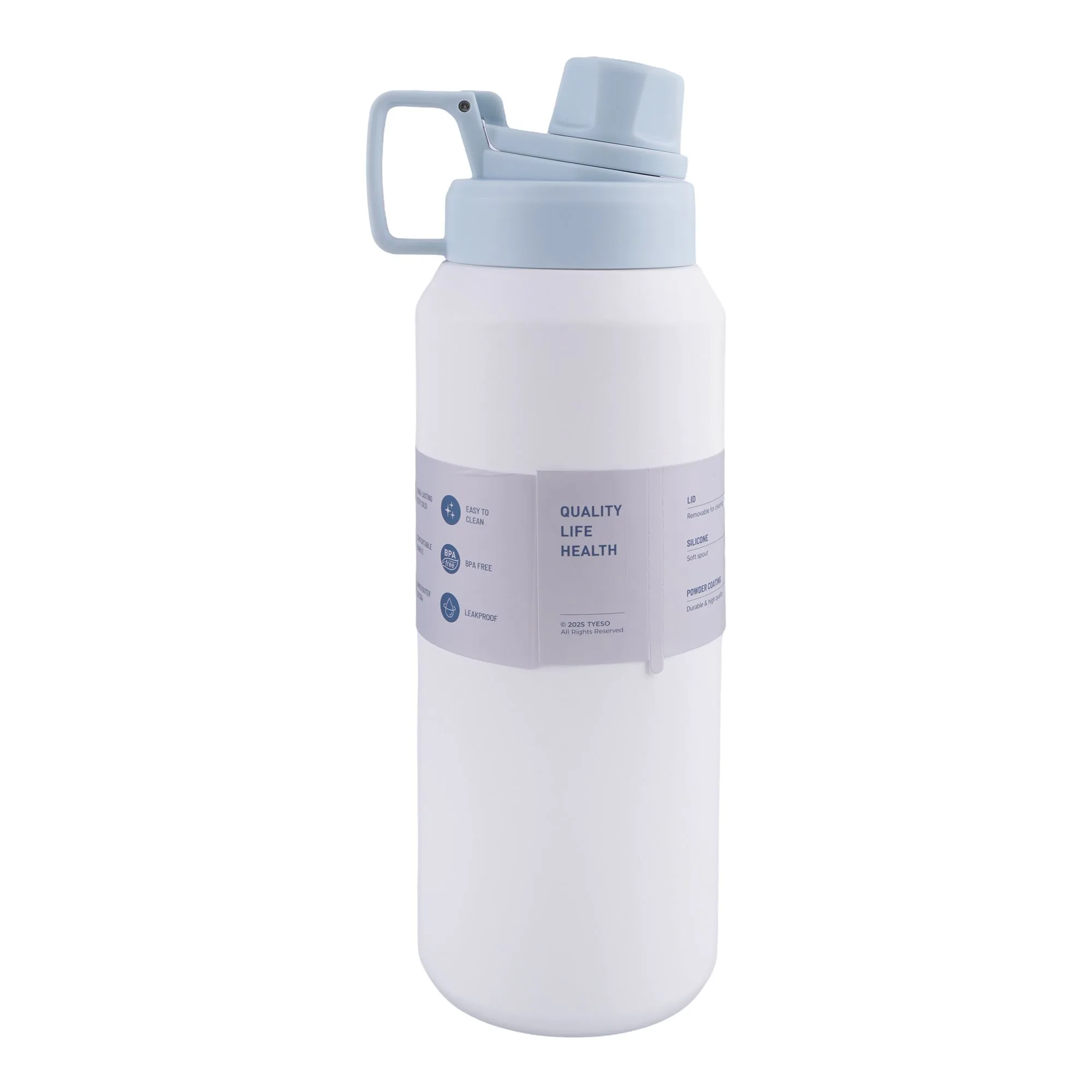 Side view of ajf tyeso vacuum insulated stainless steel tumbler, 1200ml, white