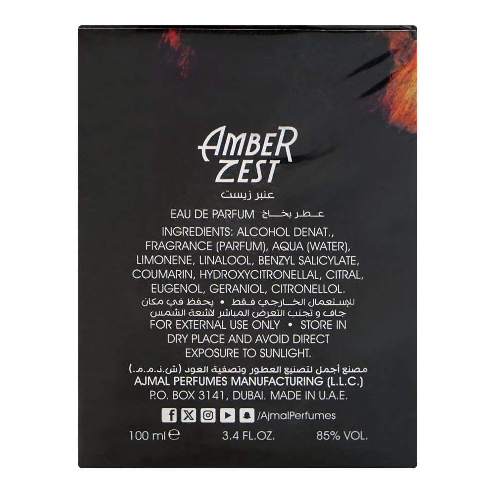 Comfortable casual ajmal amber zest, eau de parfum, for men & women, 100ml