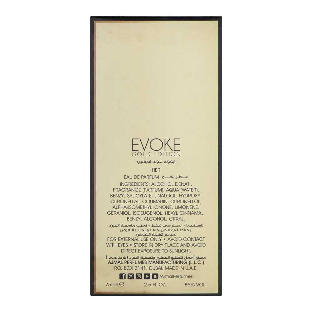 Comfortable casual ajmal evoke gold edition, eau de parfum, for women, 75ml