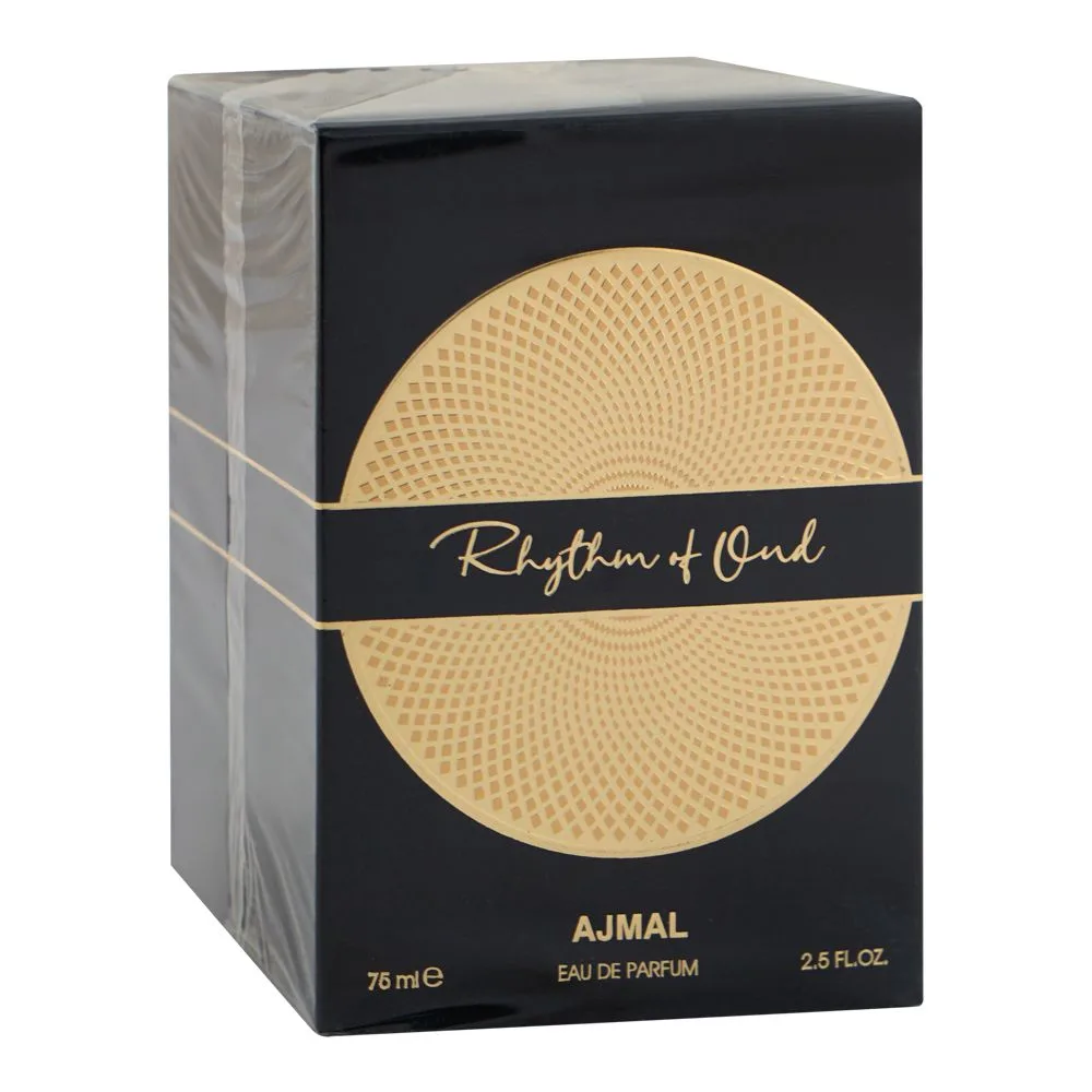Side view of ajmal rhythm of oud, eau de parfum, for men & women, 75ml
