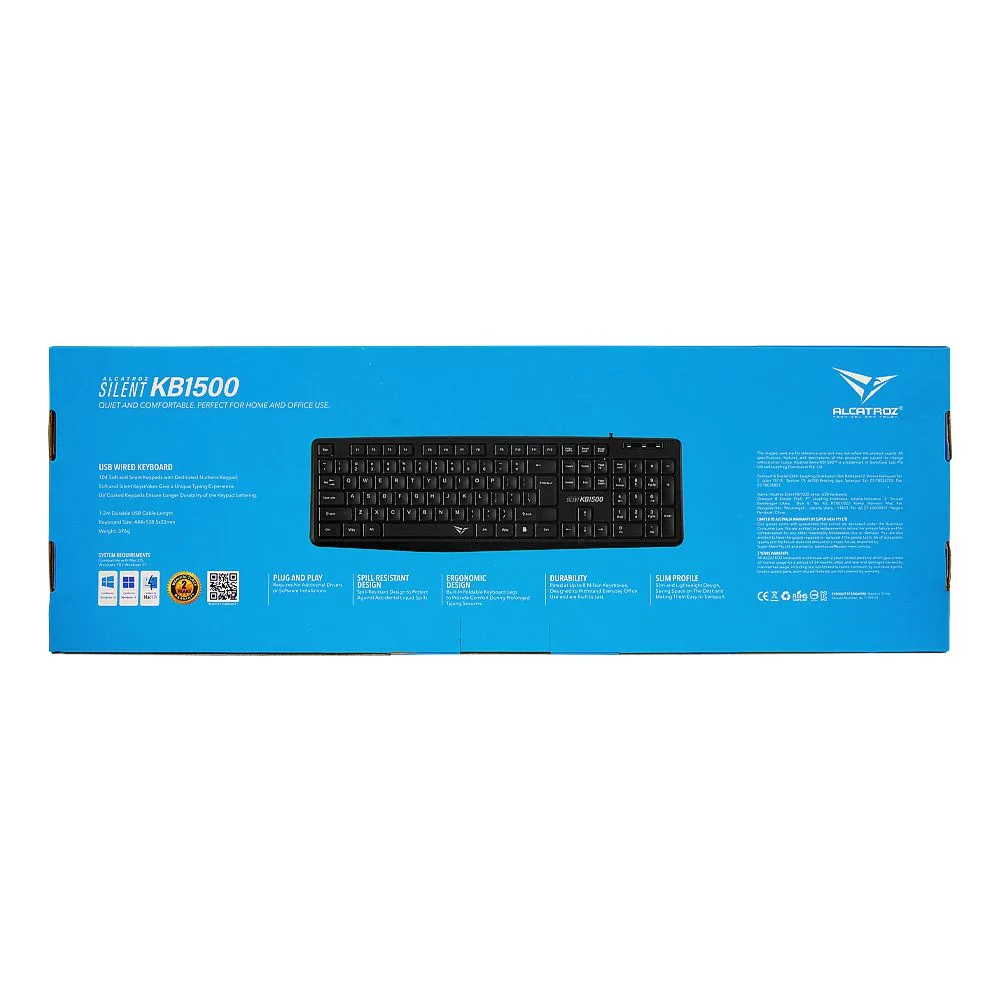 Comfortable casual alcatroz silent usb wired keyboard, black, kb1500