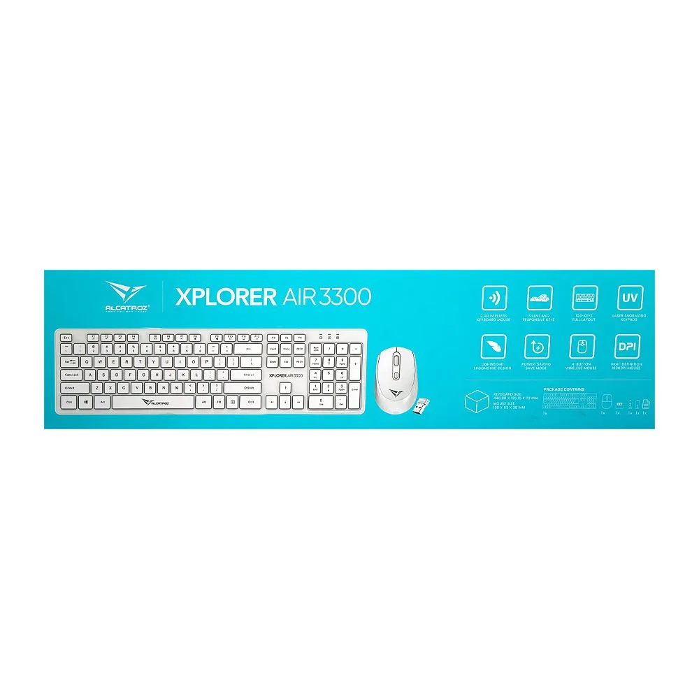 Comfortable casual alcatroz xplorer air 3300 2.4g wireless keyboard & mouse combo, white