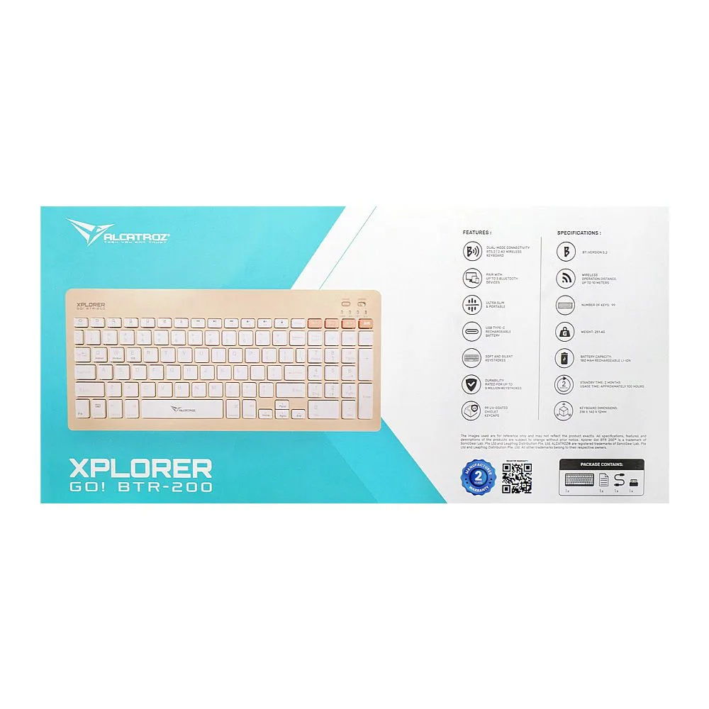Comfortable casual alcatroz xplorer go! btr-200 dual mode bt5.2+2.4g wireless keyboard, 180mah battery, sand