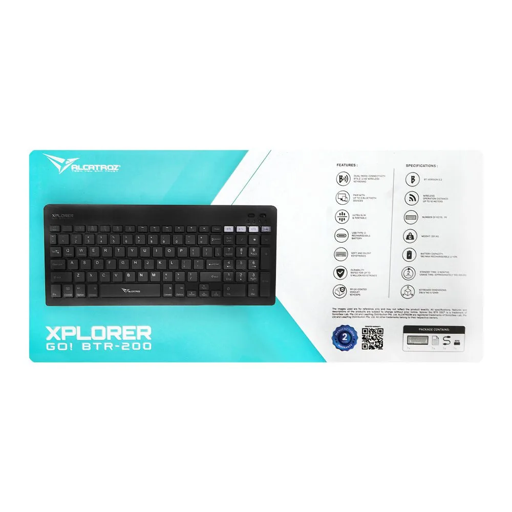 Comfortable casual alcatroz xplorer go! btr-200 dual mode bt5.2+2.4g wireless keyboard, 180mah battery, slate