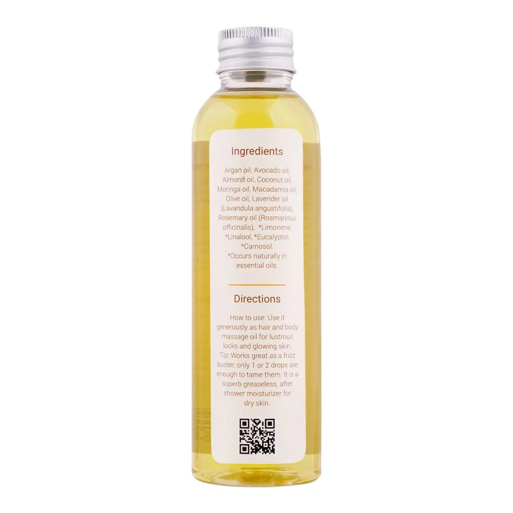Side view of aliya b 7 precious hair & body care hand made oils, 150ml