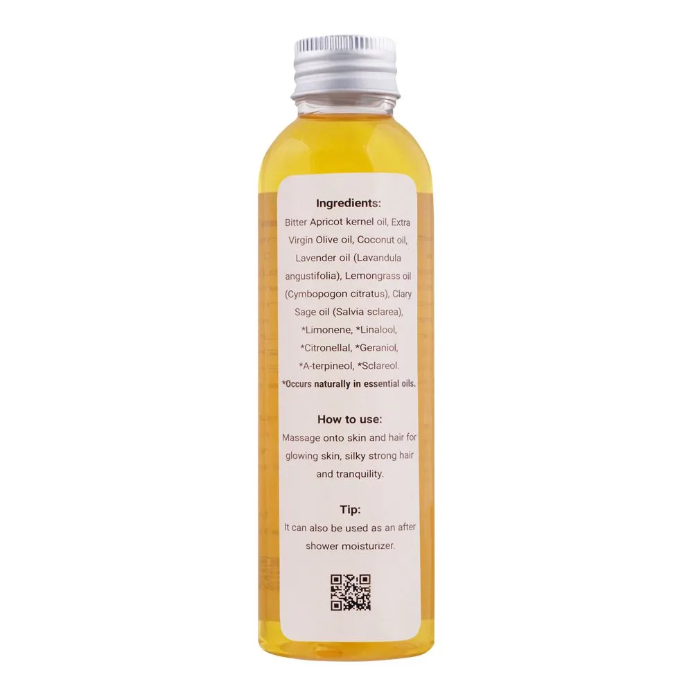 Side view of aliya b apricot & clary sage hand made massage oil, 150ml
