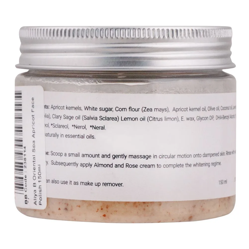 Side view of aliya b apricot face polish with hand made essential oils, for brightening skin 150g