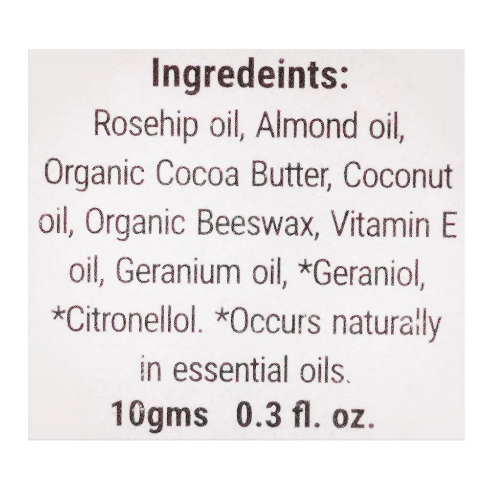 Side view of aliya b rose & cocoa hand made lip balm, 10g