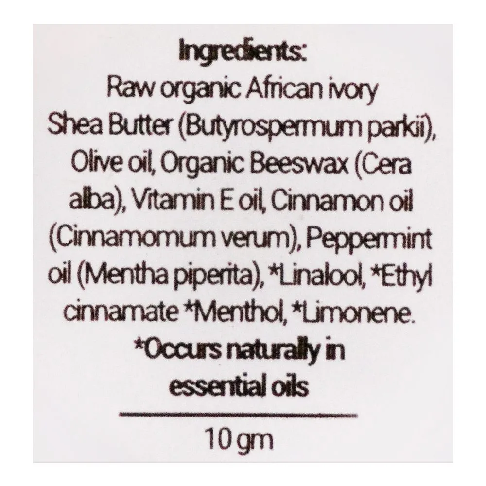 Side view of aliya b warm cinnamon hand made lip plumping balm, for moisturized & revitalized lips, 10g