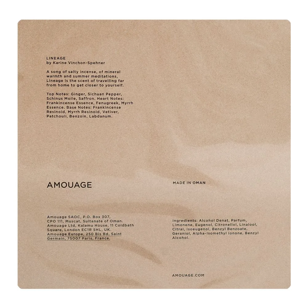 Side view of amouage lineage, eau de parfum, for men & women, 100ml