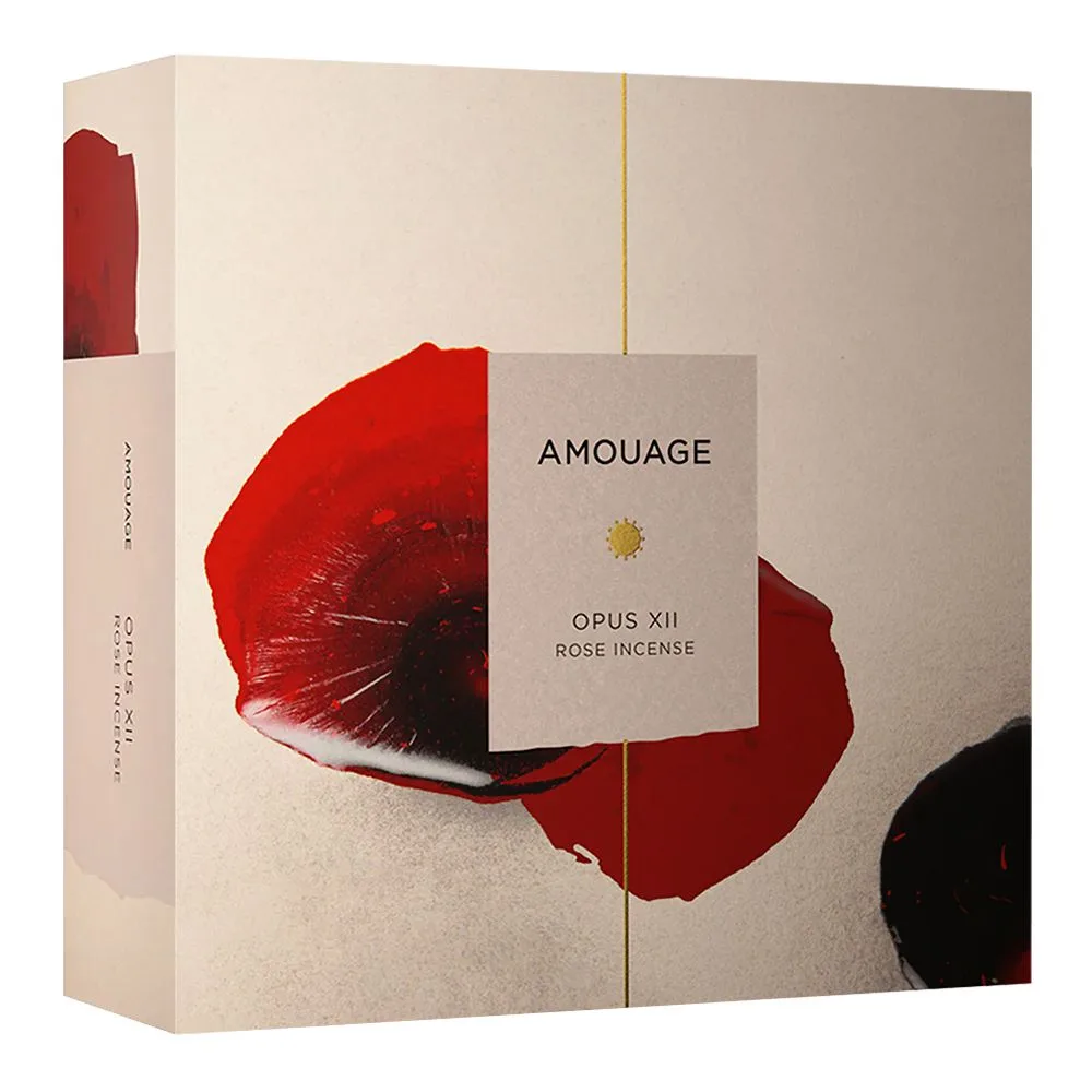 Side view of amouage opus xii rose incense, eau de parfum, for women, 100ml