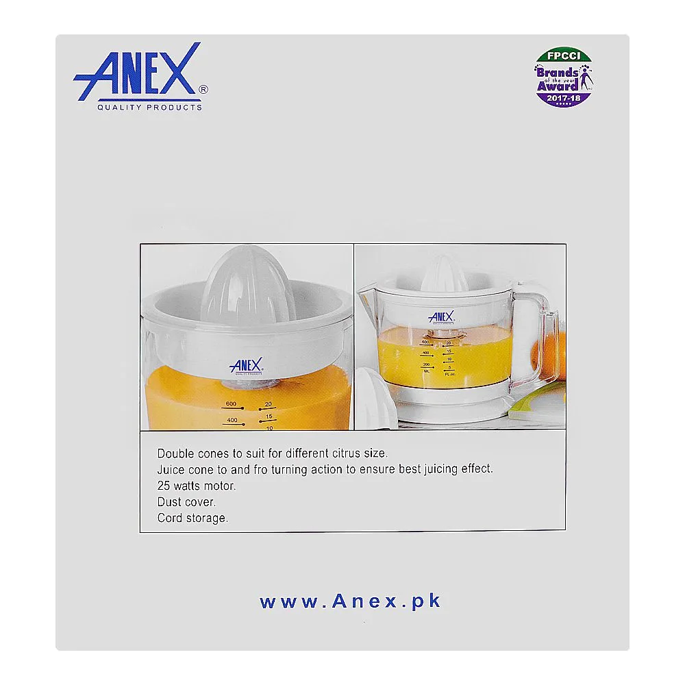 Comfortable casual anex citrus juicer with dust cover, 40w, white, ag-2058