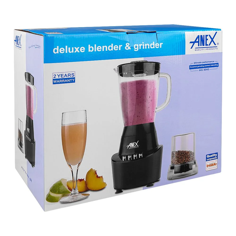 Side view of anex deluxe 2 in 1 blender & grinder, 300w, black, ag-6043