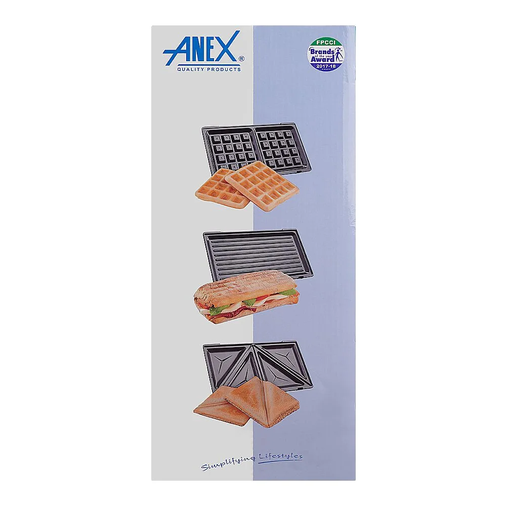 Comfortable casual anex deluxe 3 in 1 sandwich maker, 700-800w, black & silver, ag-2039c