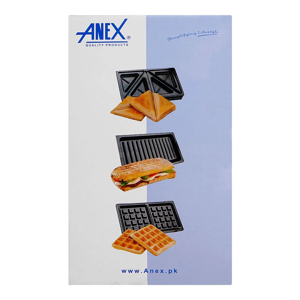 Comfortable casual anex deluxe 3 in 1 sandwich maker, 750w, black & silver, ag-2139