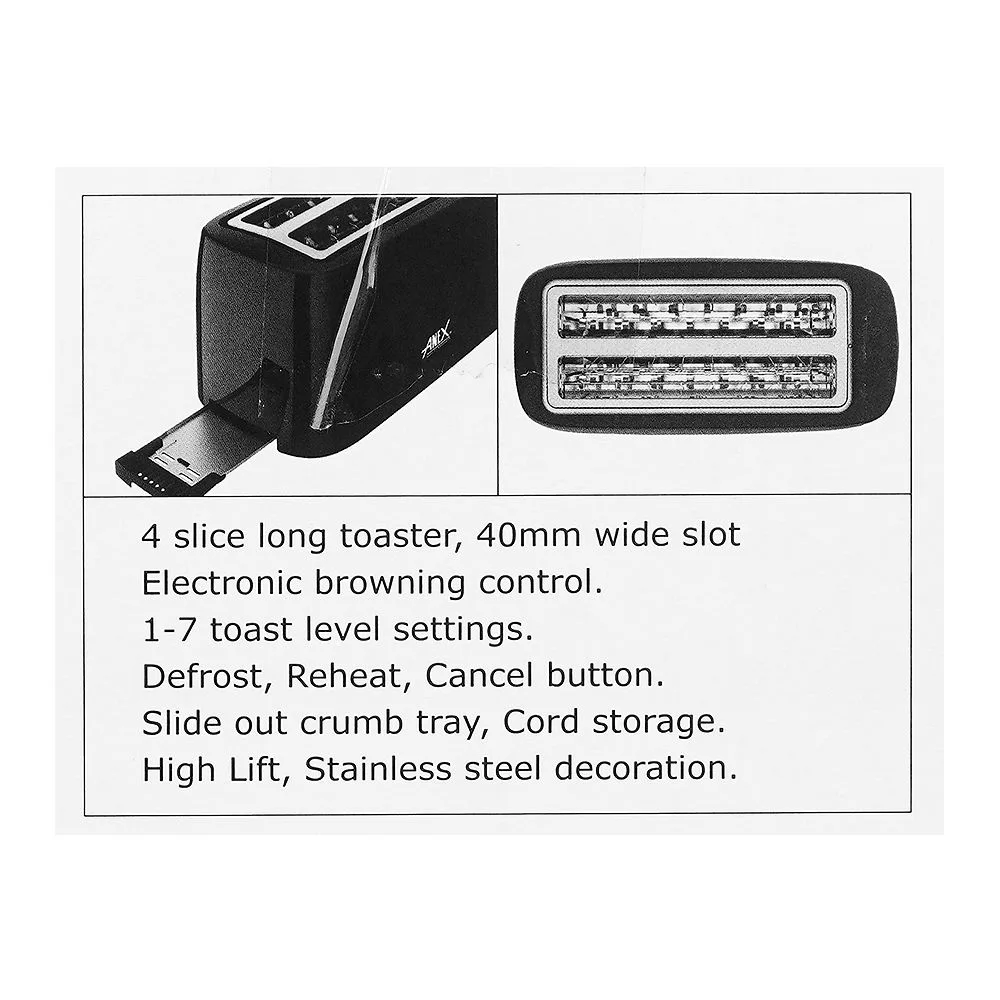 Lifestyle product image of anex deluxe 4 slice toaster, 1300-1550w, black, ag-3007