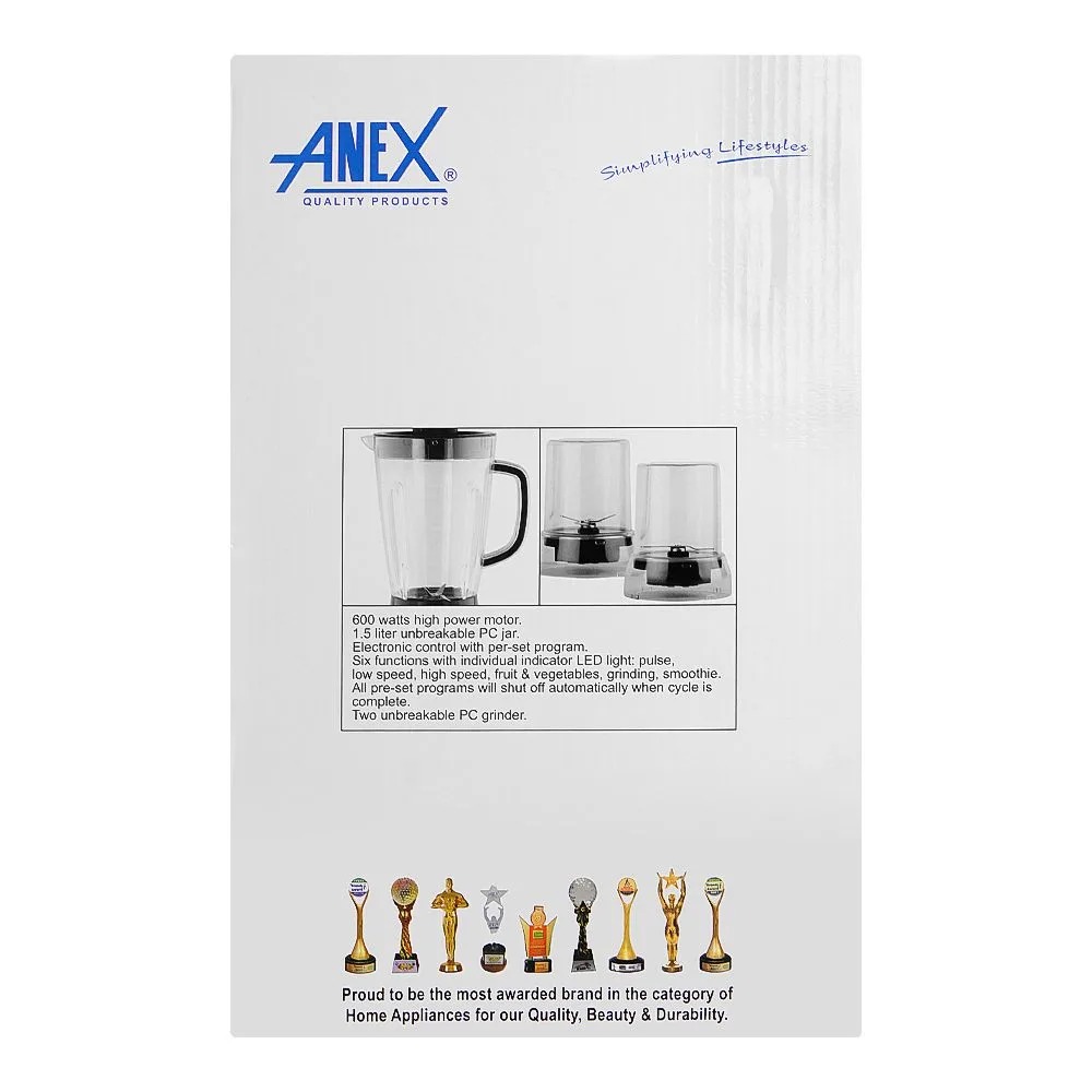 Comfortable casual anex deluxe blender & grinder, 600w, 1500ml jar, black, ag-6046