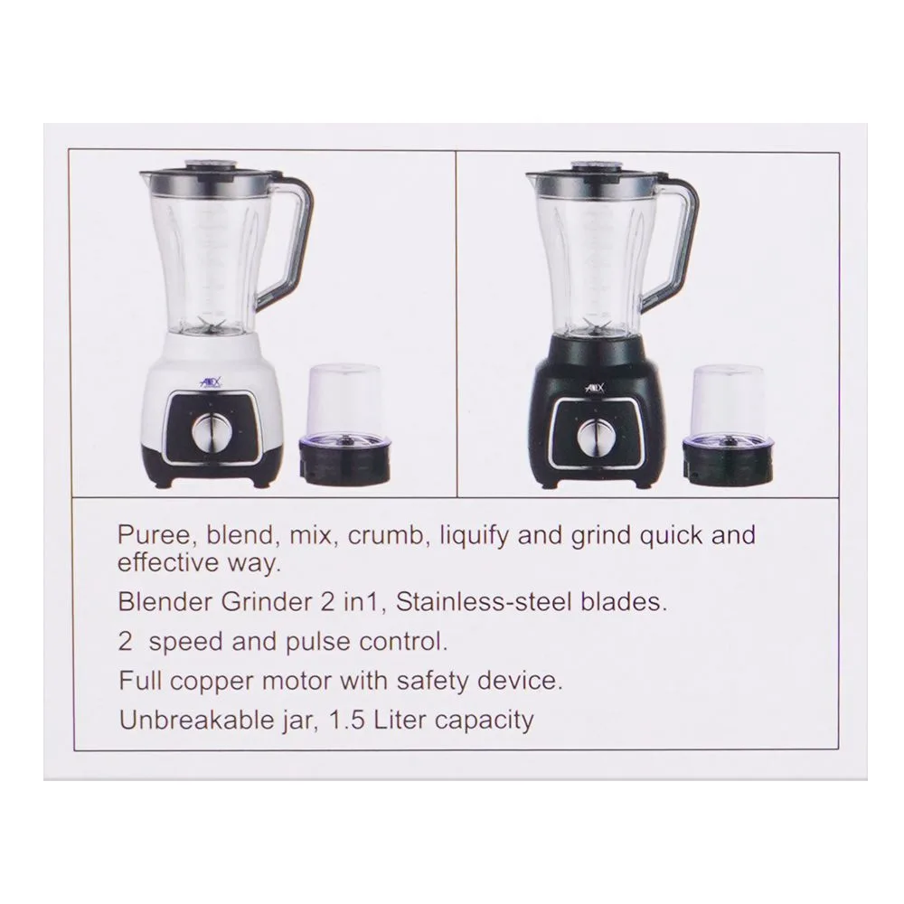 Close-up design of anex deluxe blender & grinder, 600w, 1500ml jar, white, ag-6134ub