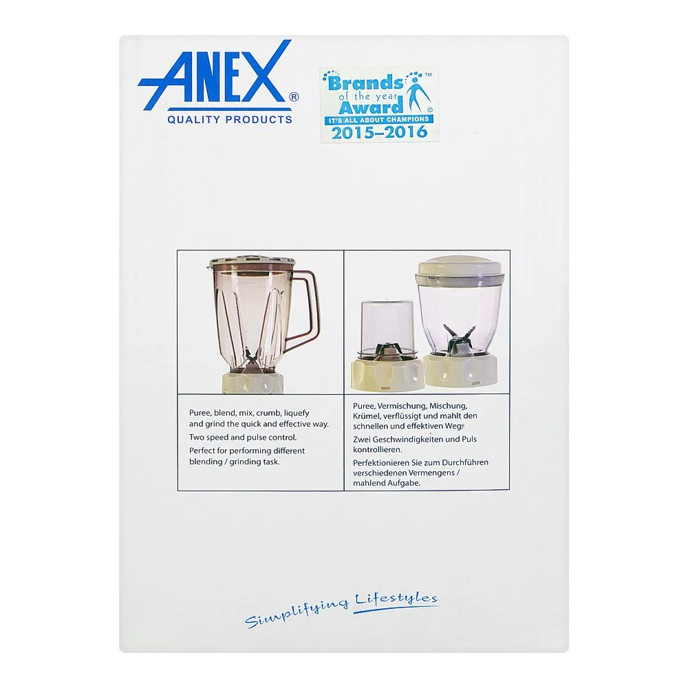 Close-up design of anex deluxe blender & grinder, white, ag-699 ub