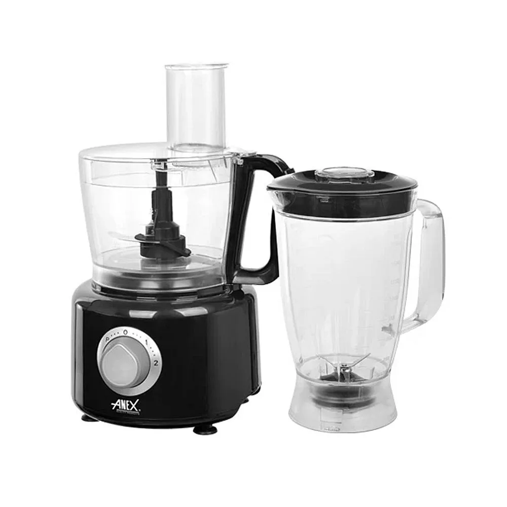 Anex Deluxe Chopper & Blender, 800W, Plastic 1200ml Bowl & 1800 Jar, Black & Silver, AG-3145