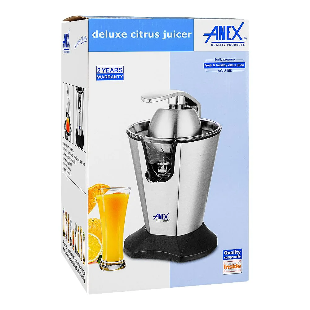Side view of anex deluxe citrus juicer, 160w, 500ml capacity, ag-2158