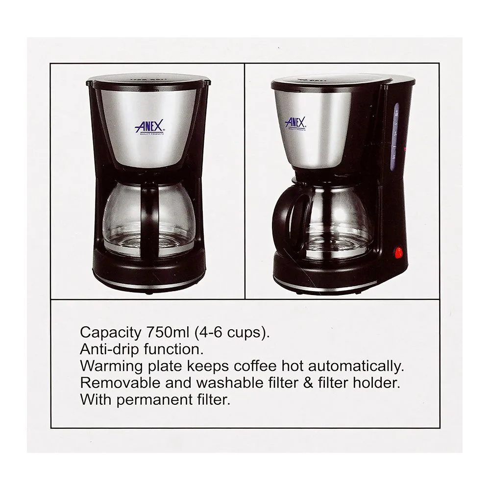 Premium everyday wear anex deluxe coffee maker, 550w, 220-240v, 750ml capacity, ag-801