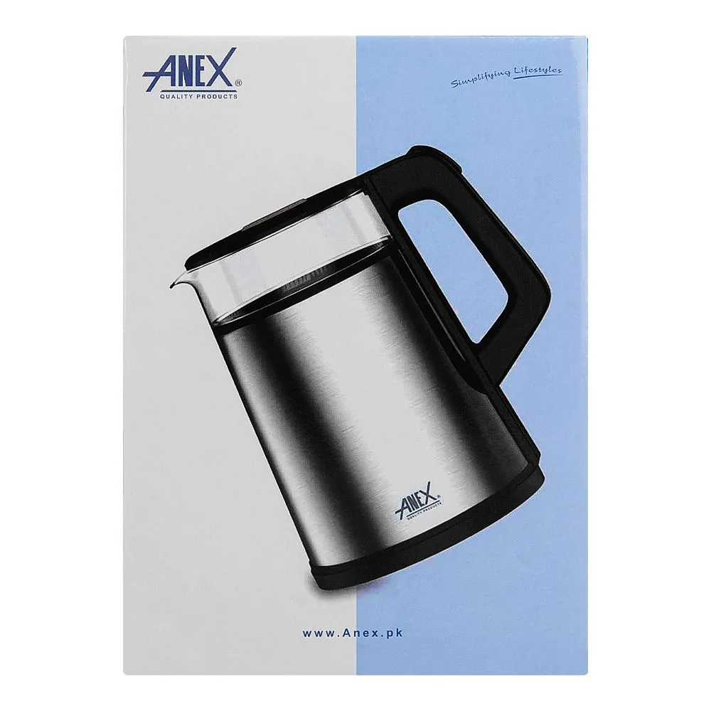 Comfortable casual anex deluxe electric kettle, 1500ml capacity, 1350w, black & silver, ag-4066