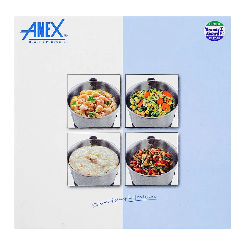 Close-up design of anex deluxe electric kettle, 1600ml capacity, 600w, ag-4054