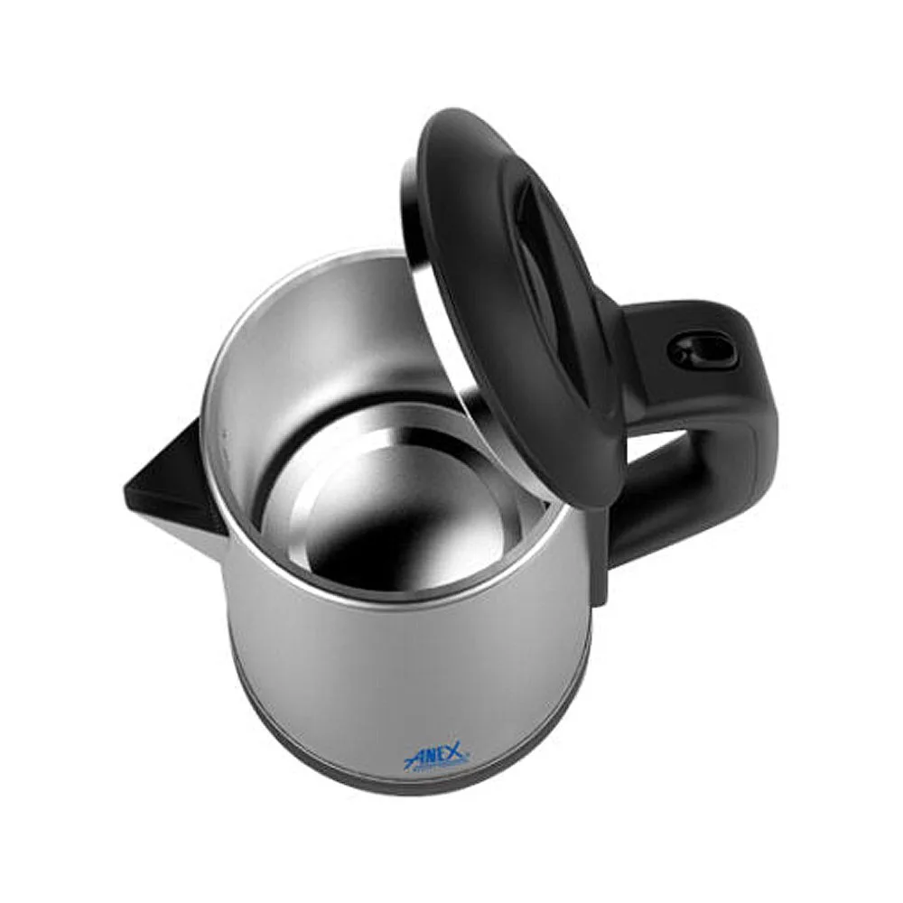 Side view of anex deluxe electric kettle, 2500ml capacity, 1500w, black & silver, ag-4058