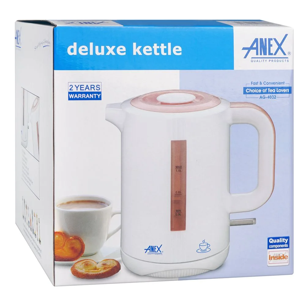 Side view of anex deluxe electric kettle, 900-1200w, 1000ml capacity, pink, ag-4032