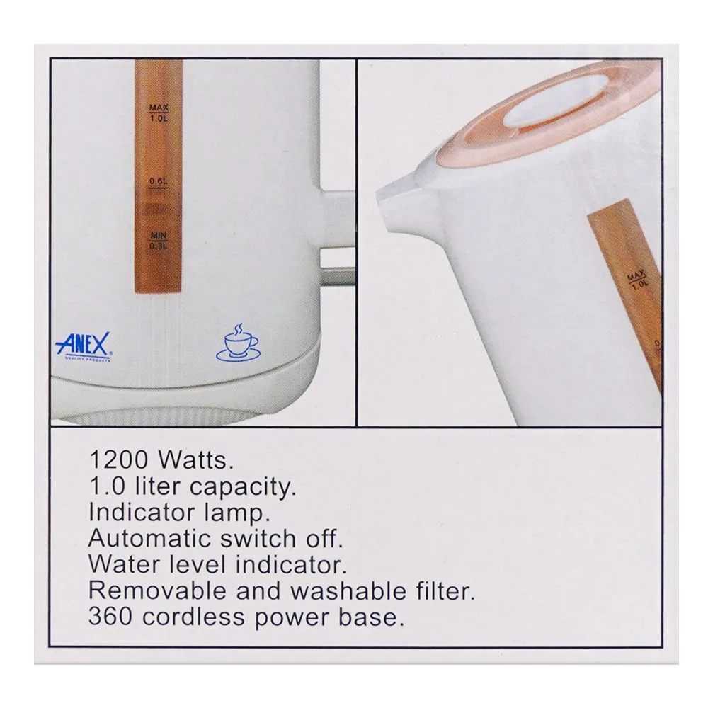 Close-up design of anex deluxe electric kettle, 900-1200w, 1000ml capacity, pink, ag-4032