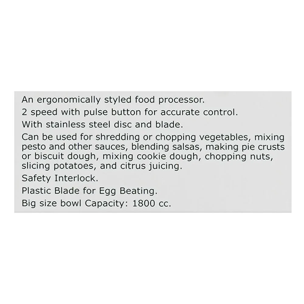 Close-up design of anex deluxe food processor, 450w, 220v-240v, 1800ml bowl, black, ag-1041