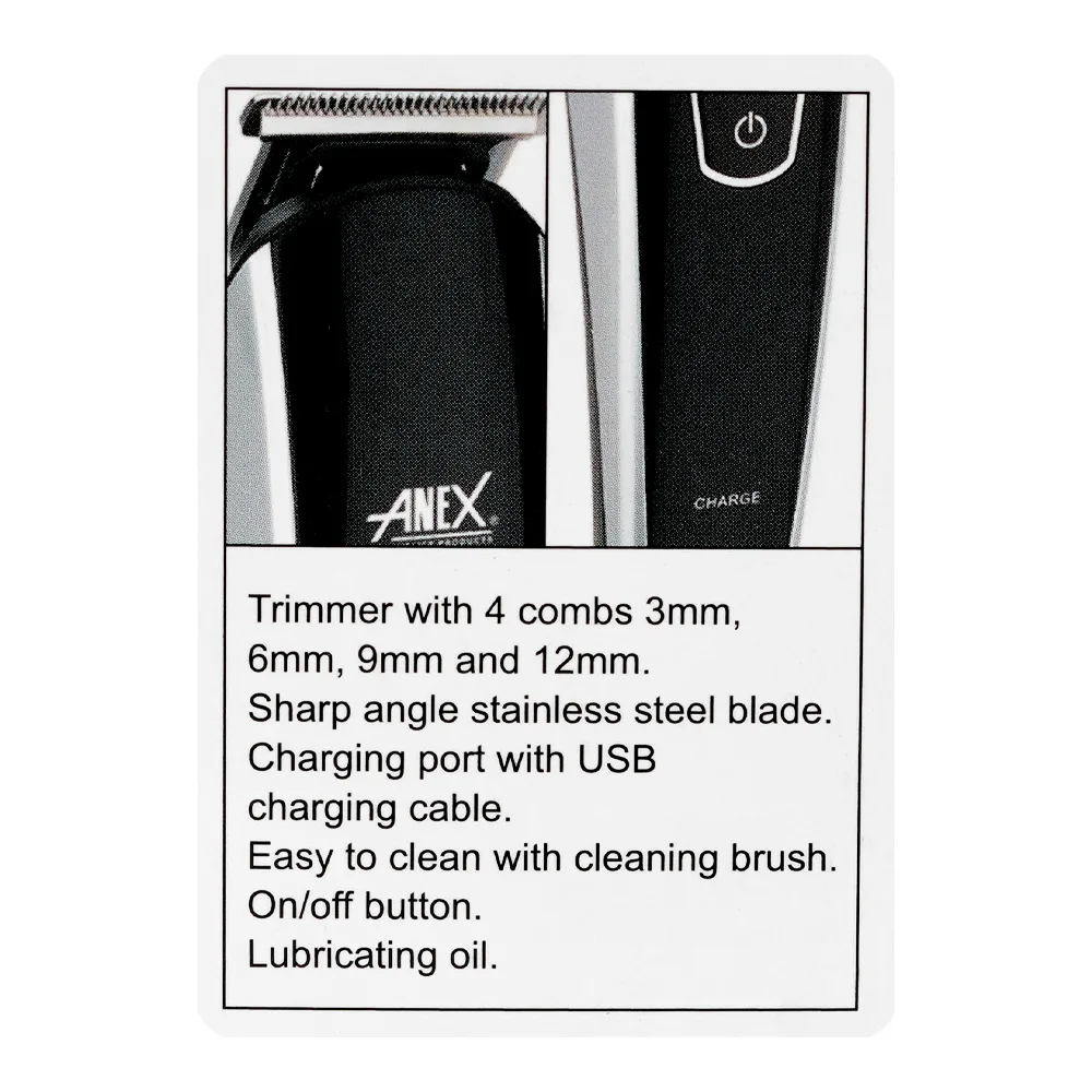 Close-up design of anex deluxe hair trimmer, 2.4w, 220-240v, ag-7061