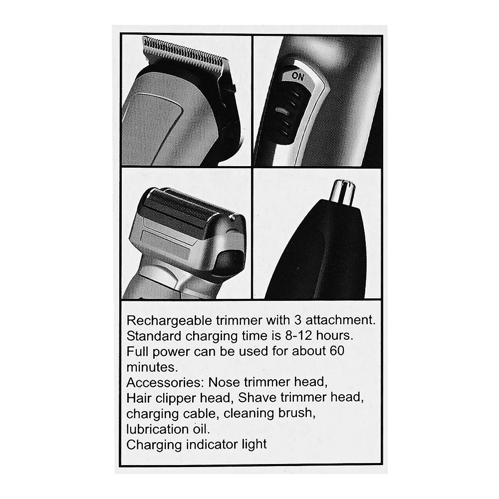 Close-up design of anex deluxe hair trimmer, 3w, 100-240v, 60 mins run time, ag-7068
