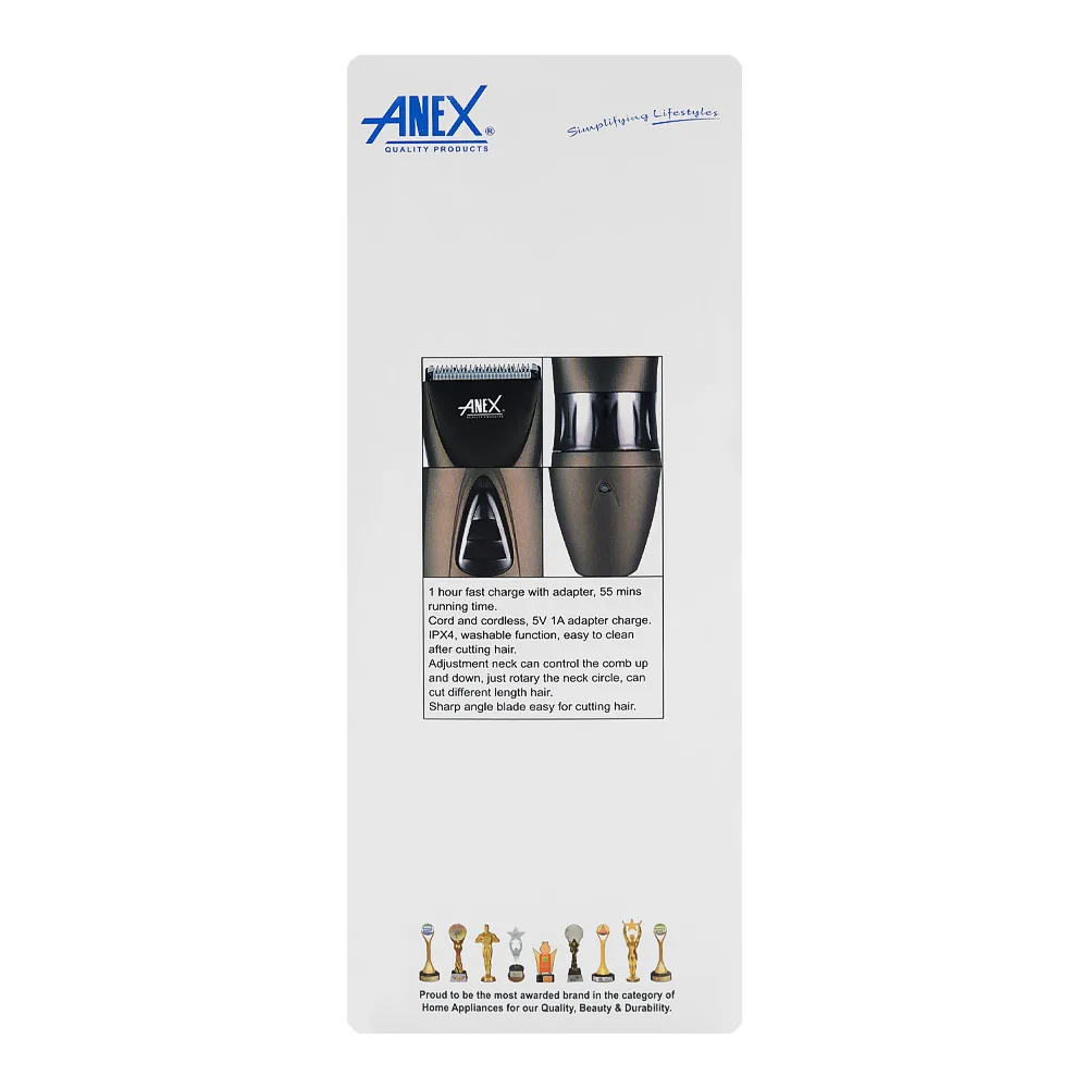 Comfortable casual anex deluxe hair trimmer, 5w, 55 mins run time, ipx4 washable, ag-7065