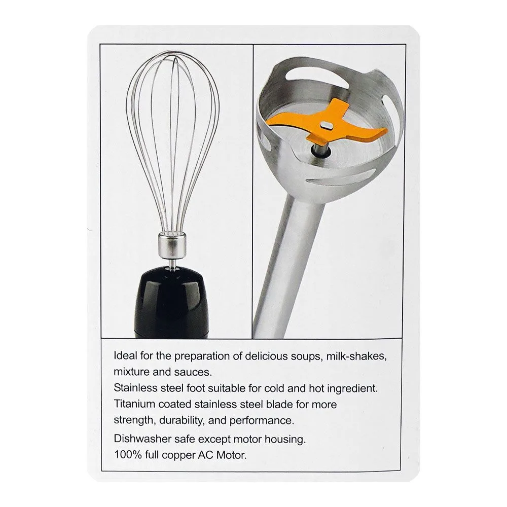 Close-up design of anex deluxe hand blender, 500w, 220-240v, ag-142