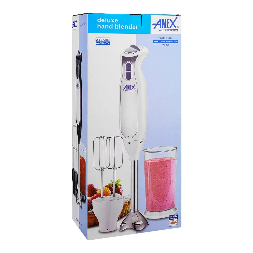 Side view of anex deluxe hand blender, 800w, black, ag-129