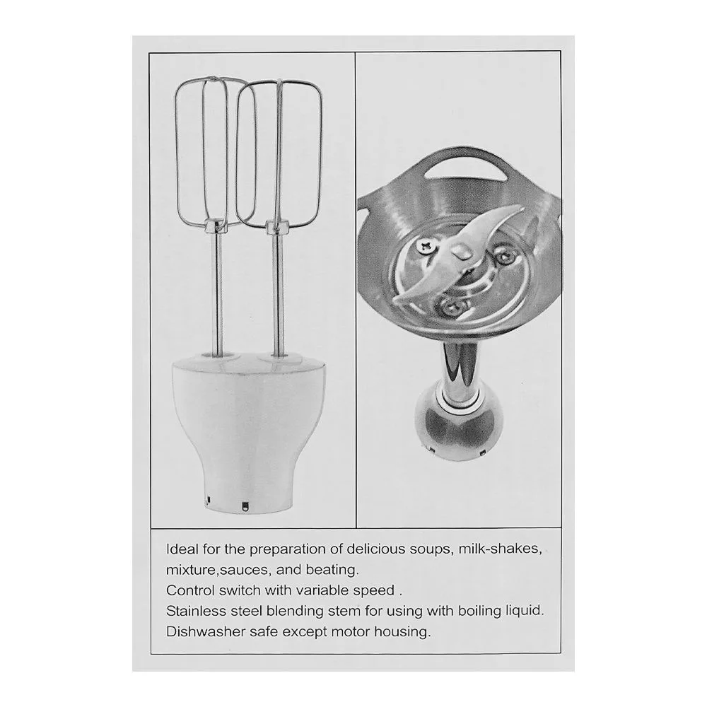 Close-up design of anex deluxe hand blender with beater, 300w, black, ag-126