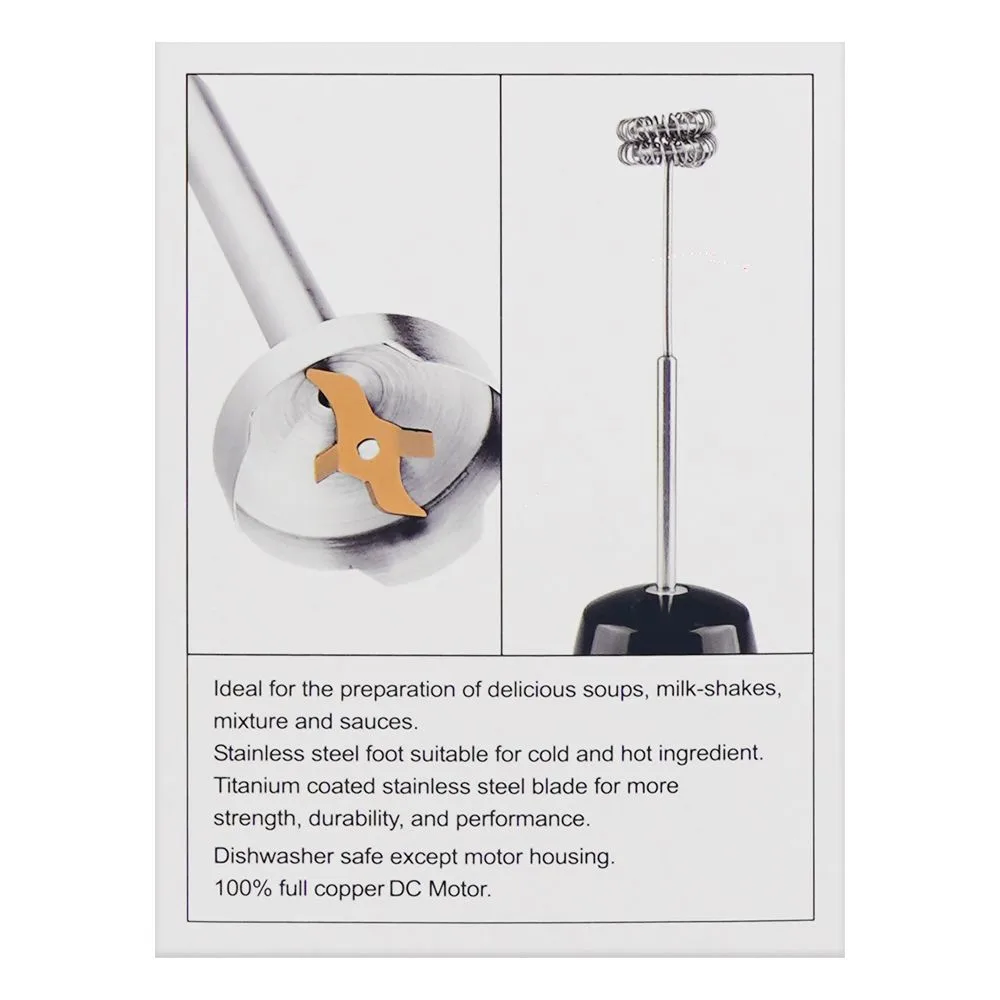 Close-up design of anex deluxe hand blender with milk frother & beaker, dc1000w, black, ag-144