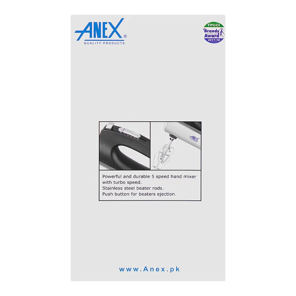 Comfortable casual anex deluxe hand mixer, 250w, black & silver, ag-399